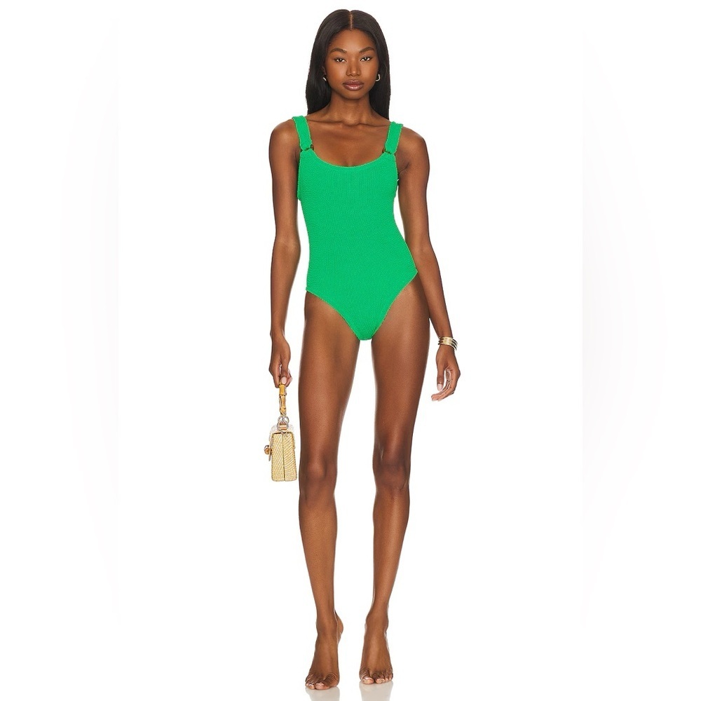 New Hunza G Domino Green Swimsuit Crinkle Bikini Emerald One Piece Stretch - Picture 6 of 16